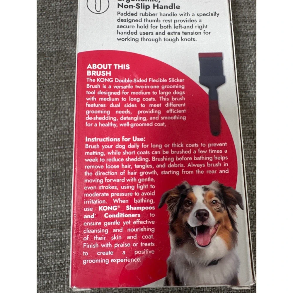 KONG Double Sided Flexible Slicker Brush Large Dog Grooming Tool Red Gray